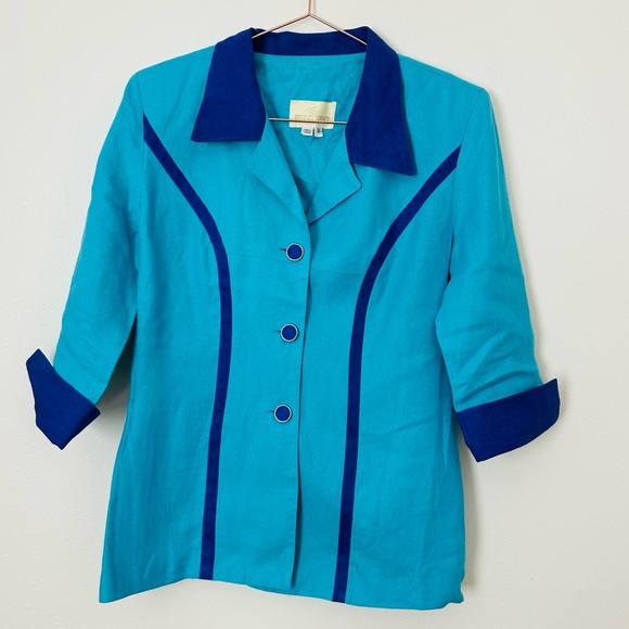 Vintage Hernandez 100% linen button down padded shoulders blazer blouse top - Picture 5 of 8